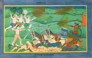 Atikaya, son of Ravana, follows his dead brothers onto the bloody battlefield, bat is soon slain by Lakshmana’s  arrows. 