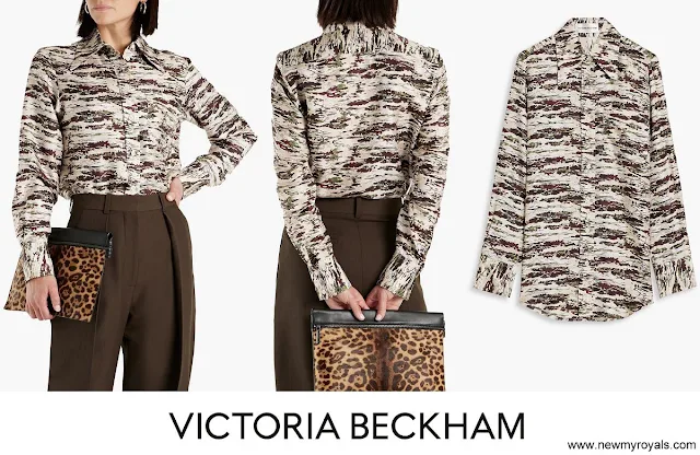 The Duchess of Edinburgh wore VICTORIA BECKHAM printed silk-twill shirt