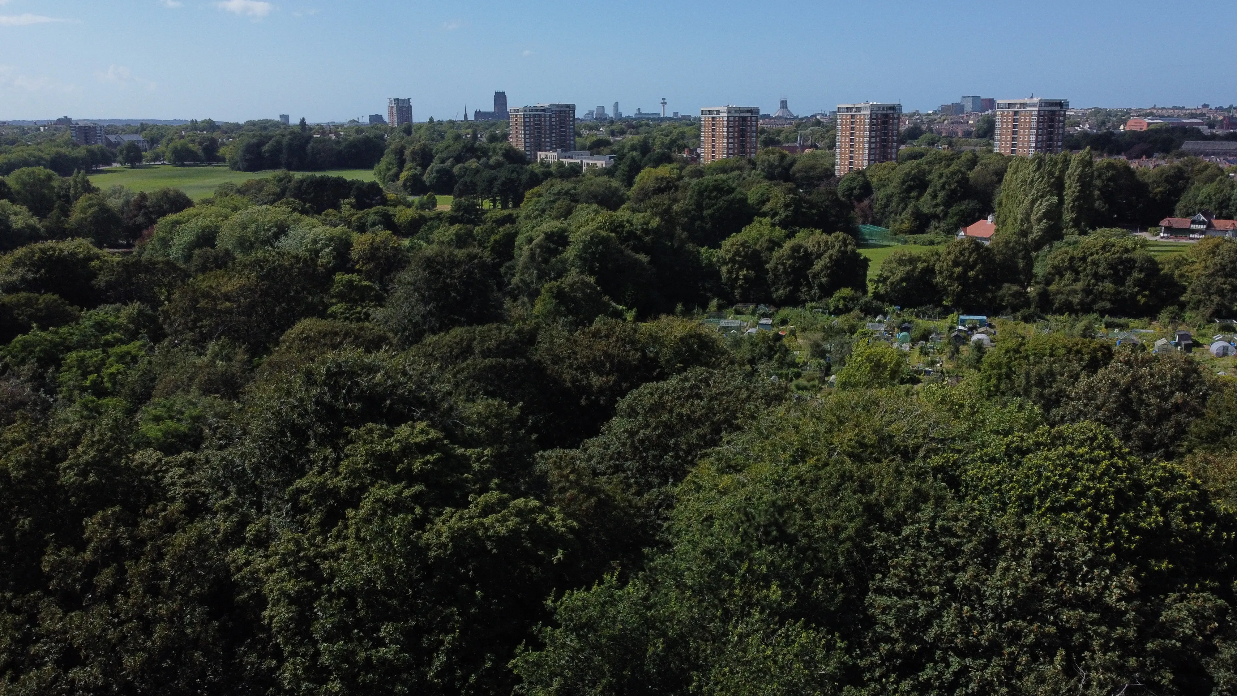 Drone Aerial photo of Liverpool skyline taken from Merebank
