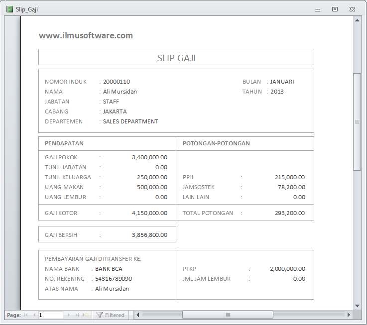 Ilmu Software: Rancangan Laporan Aplikasi Payroll