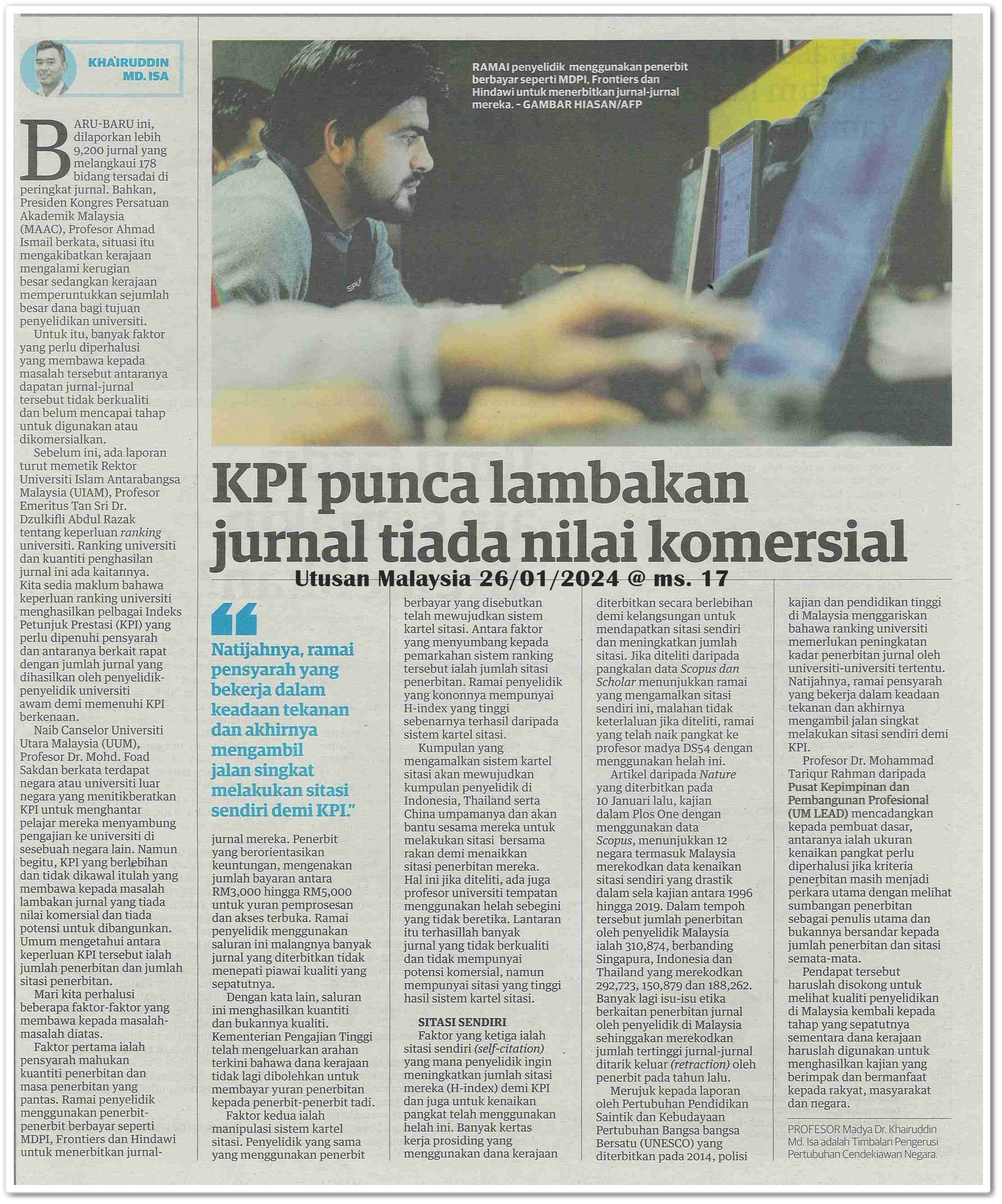 KPI punca lambakan jurnal tiada nilai komersial