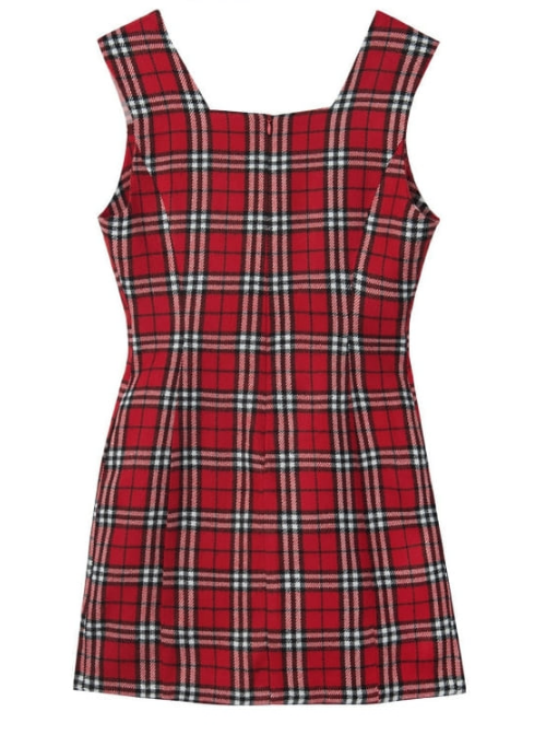 Check Square Neck Sleeveless Dress