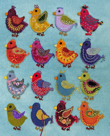 Robin Atkins embroidered, wool applique chicks, unfinished