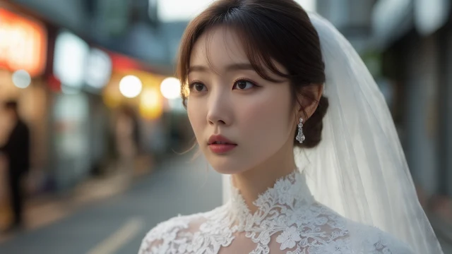 웨딩드레스를 입고있는 예비신부의 모습