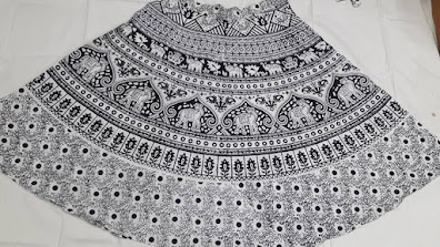 Jaipuri Cotton Printed Skirt - Black And White Elephant Print Design