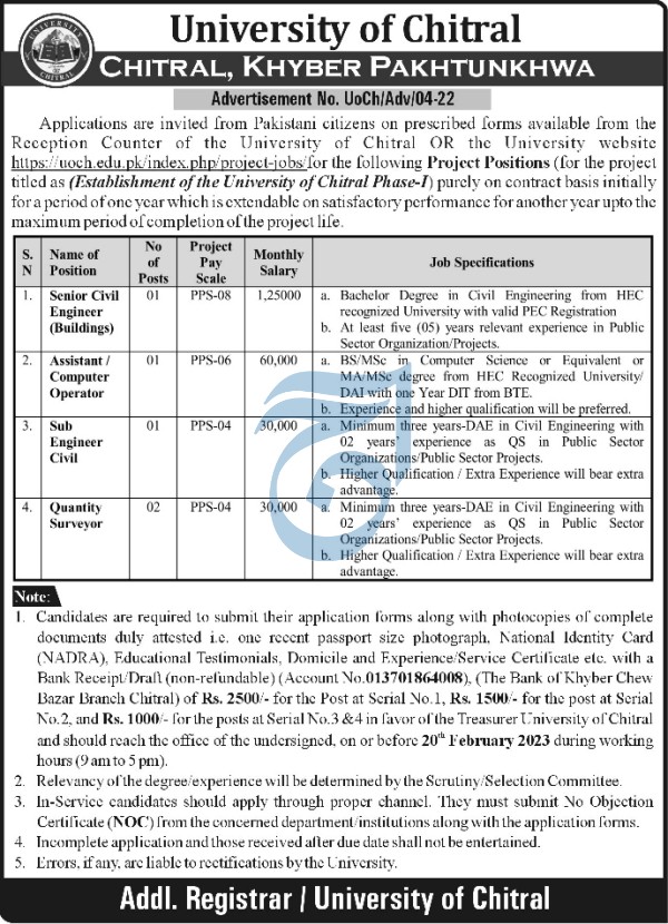 Latest University of Chitral Management Posts Chitral 2023