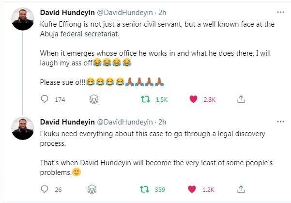 ‘Please sue o’ - David Hundeyin Reacts To Godswill Akpabio’s Legal Threats