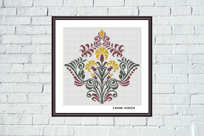 Victorian vintage flower easy cross stitch hand embroidery pattern - Tango Stitch