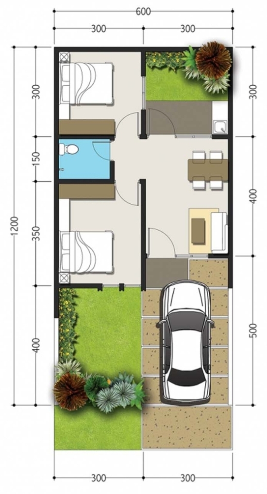 LINGKAR WARNA 7 Denah  Rumah  minimalis Ukuran  6x12  meter 2  