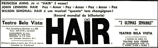 Musical Hair, 1970, década de 70, anos 70, 