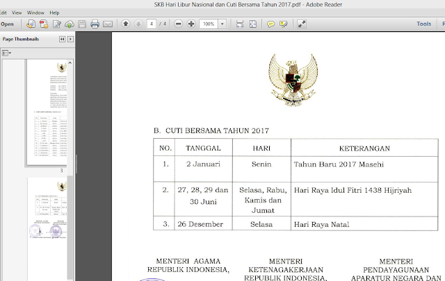 Hari Libur Nasional Dan Cuti Bersama Kalender Tahun 2017 SKB Tiga Menteri