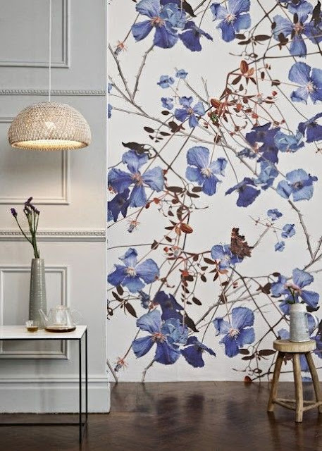 large scale modern blue flower floral wallpaper