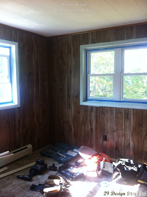 Guest Bedroom Wood Paneling Paint Makeover Before