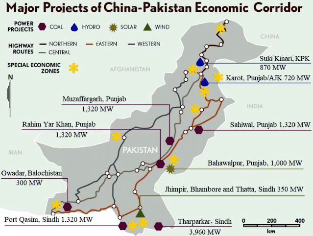 Map showing Major Project of  CPEC