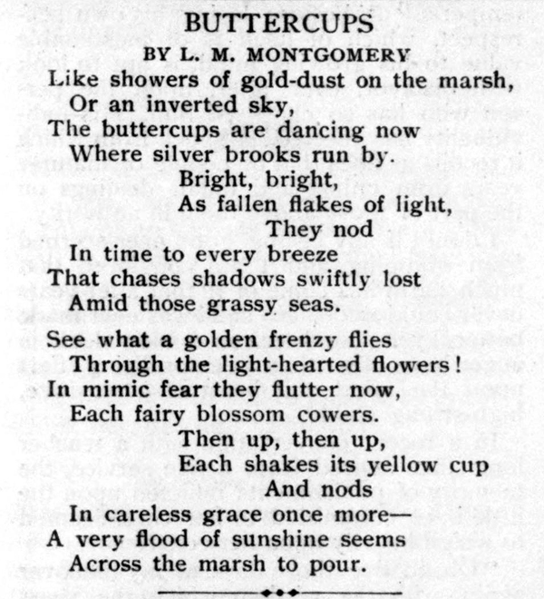 Buttercups by L.M. Montgomery, Poem in The Farm Journal, January 1904