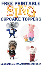 Free printable Sing Movie Cupcake toppers