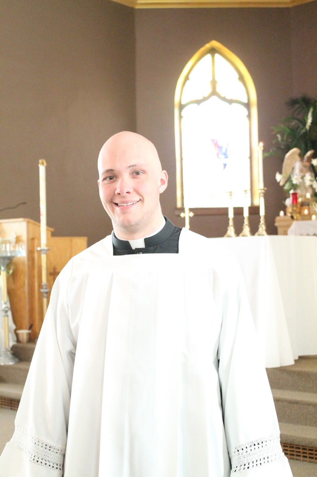 We all went to mass together on Saturday and John served.