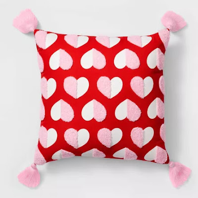 Valentine's Day Embroidered Hearts Square Throw Pillow Red