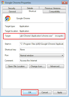 klik kanan lagi pada Google chrome, lalu pilih properties