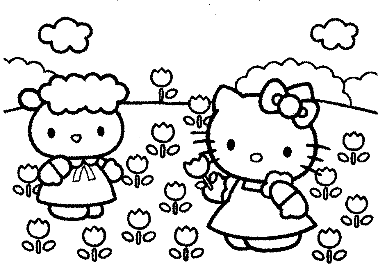 Kumpulan Gambar Hello Kitty Untuk di Warnai Anak-anak PAUD dan TK