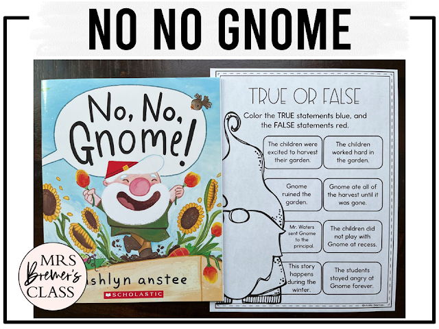 No No Gnome book activities unit with literacy printables, reading companion activities, and lesson ideas for Kindergarten and First Grade