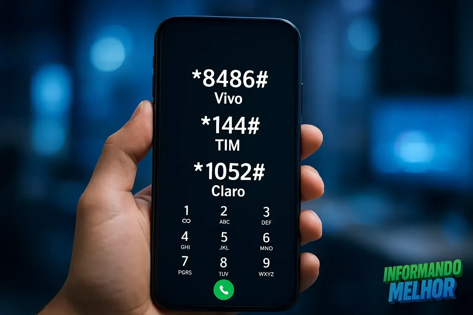 Ilustração discador mostrando códigos USSD das operadoras brasileiras