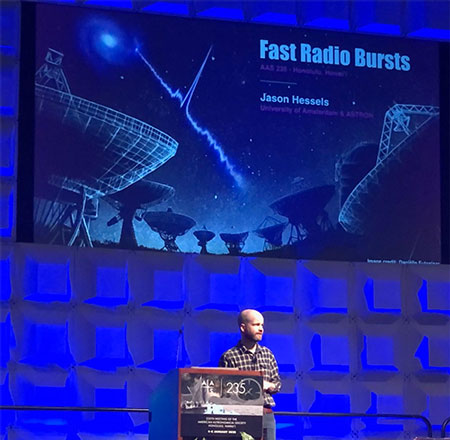 Jason Hessels, U. of Amsterdam, makes presentation on Fast Radio Bursts at AAS 235 (Source: Palmia Observatory)