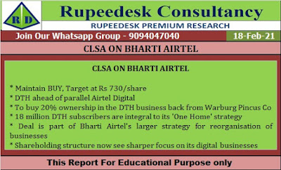 CLSA ON BHARTI AIRTEL - Rupeedesk Reports - 18.02.2021