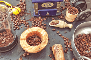 Coffee bean sensory tuff tray and grinder