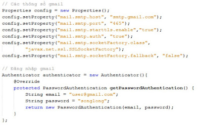 Code gửi email qua gmail trong lập trình java