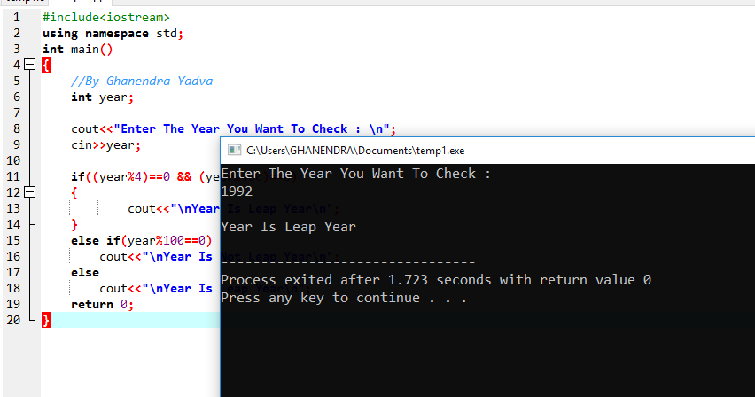 C++ Program To Check Year Is Leap Year Or Not