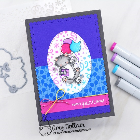 Newton's Birthday Balloons Stamp and Die Set, Confetti Stencil, Birthday Party Paper Pad, Oval Frames Die Set, A7 Frames and Banners Die Set by Newton's Nook Designs #newtonsnookdesigns #newtonsnook #nnd #handmade