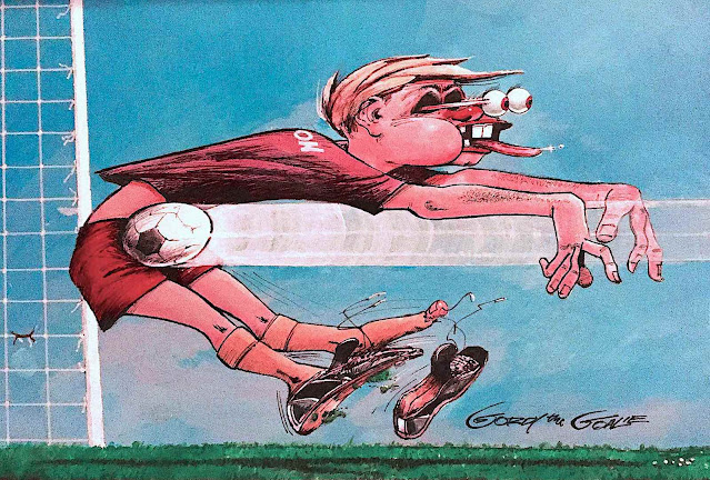 a Bill Campbell illustration of a humorous soccer goalie