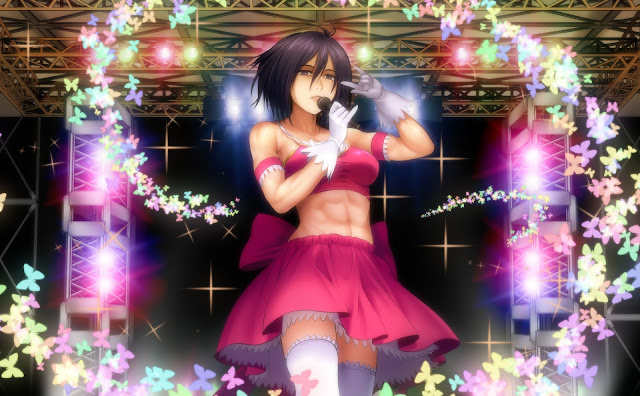   Parody Mikasa Ackerman Singing Cute Pink Dress Abs Girl Female Attack on Titan Shingeki no Kyojin Anime HD Wallpaper Desktop PC Background 2113 