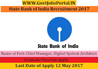State Bank of India Recruitment 2017– Chief Manager, Digital System Architect