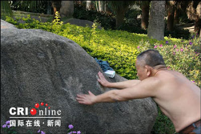 80-year-old Leaves His Palm Marks On A Rock.
