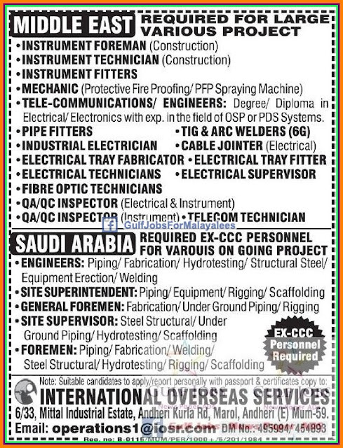 Large Various Project Jobs for Middle East & KSA