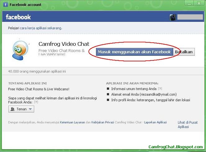 Login Camfrog 6.4 Facebook Account