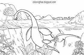 Most dangerous Jurassic creatures drawing Sea dinosaur prehistoric ocean coloring pages for children