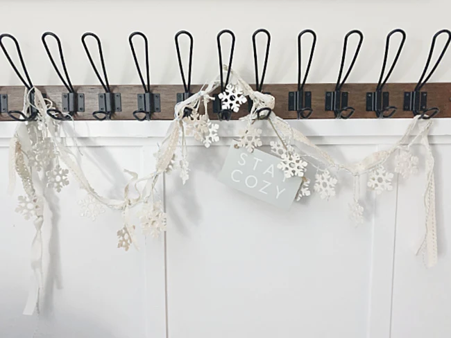 snowflake garland on hooks