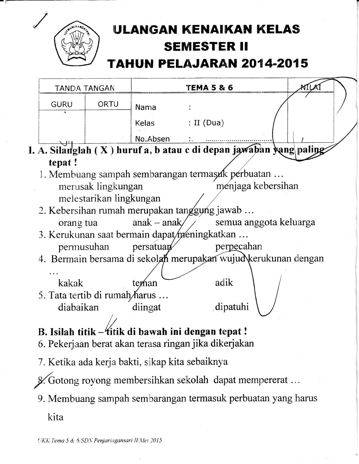 Soal Ukk Tematik Kelas 2 Tema 5 Dan 6 Semester 2