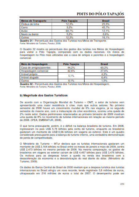 DIAGNÓSTICO DA ÁREA E DAS ATIVIDADES TURÍSTICAS DO PÓLO TAPAJÓS - NOVEMBRO 2010 - PARTE II – PARÁ – BRASIL