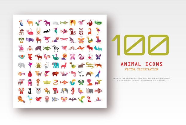 100 Iconos de Animales Totalmente Vectorizados