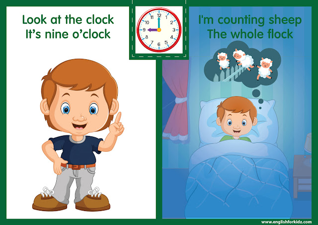 Telling the time worksheet - nine o'clock on the clock - printable ESL resources