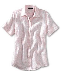 Pearly Pink Paisley - Short Sleeve Patterned Linen Shirt 1