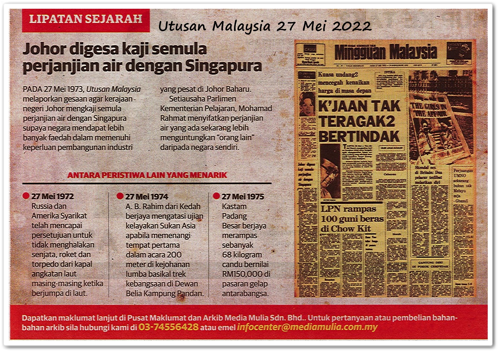 Lipatan sejarah 27 Mei - Keratan akhbar Utusan Malaysia 27 Mei 2022