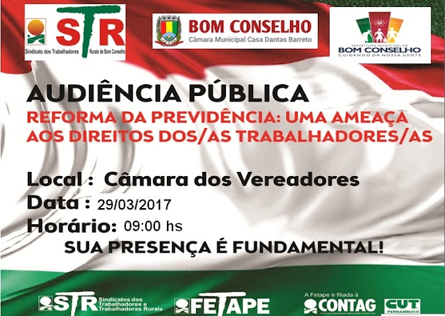 É DIA 29 AGORA! AUDIÊNCIA PÚBLICA SOBRE A REFORMA DA PREVIDÊNCIA 