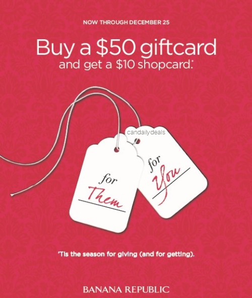  $10 shopcard when you purchase a $50 gift card until December 25, 2010.