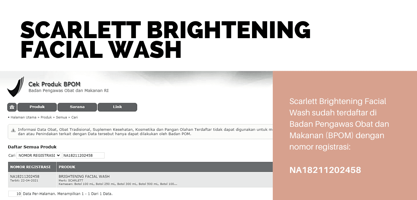 Cek BPOM Scarlett Brightening Facial Wash