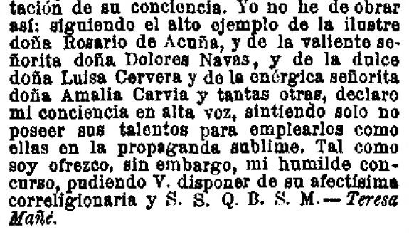 Fragmento de una carta publicada en el verano de 1887